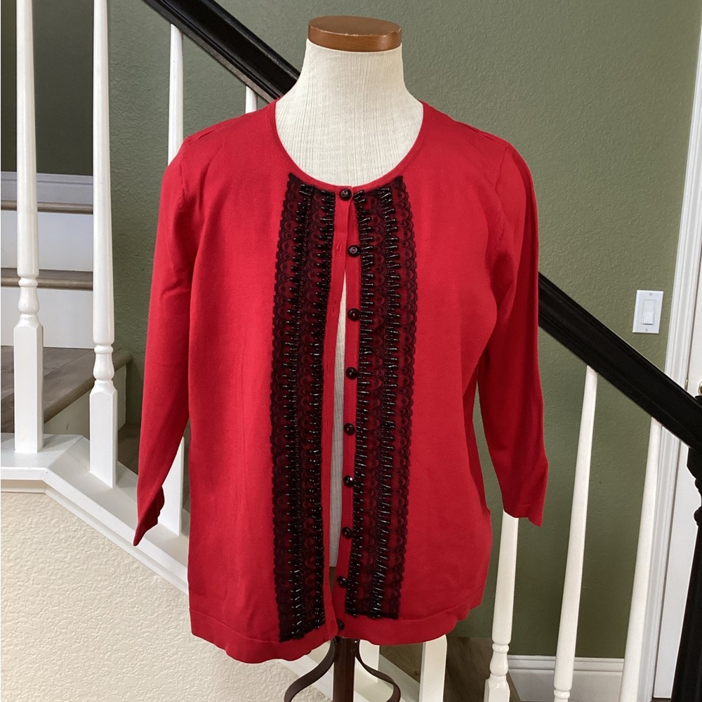 August Silk Red Cardigan with Black Detailing XL women